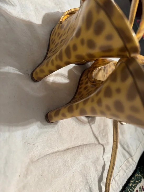 kate spade Yellow Leopard Print Crisscross Strappy Heels - Picture 4 of 6